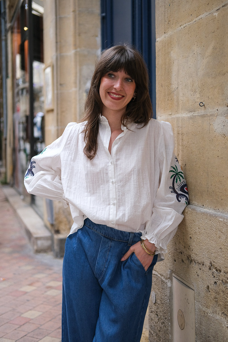 Blouse Manuella, couleur écru, manches longues