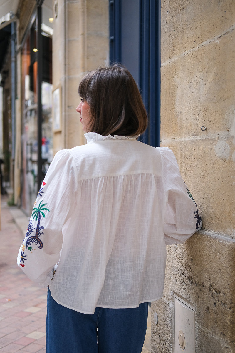 Blouse Manuella, couleur écru, manches longues