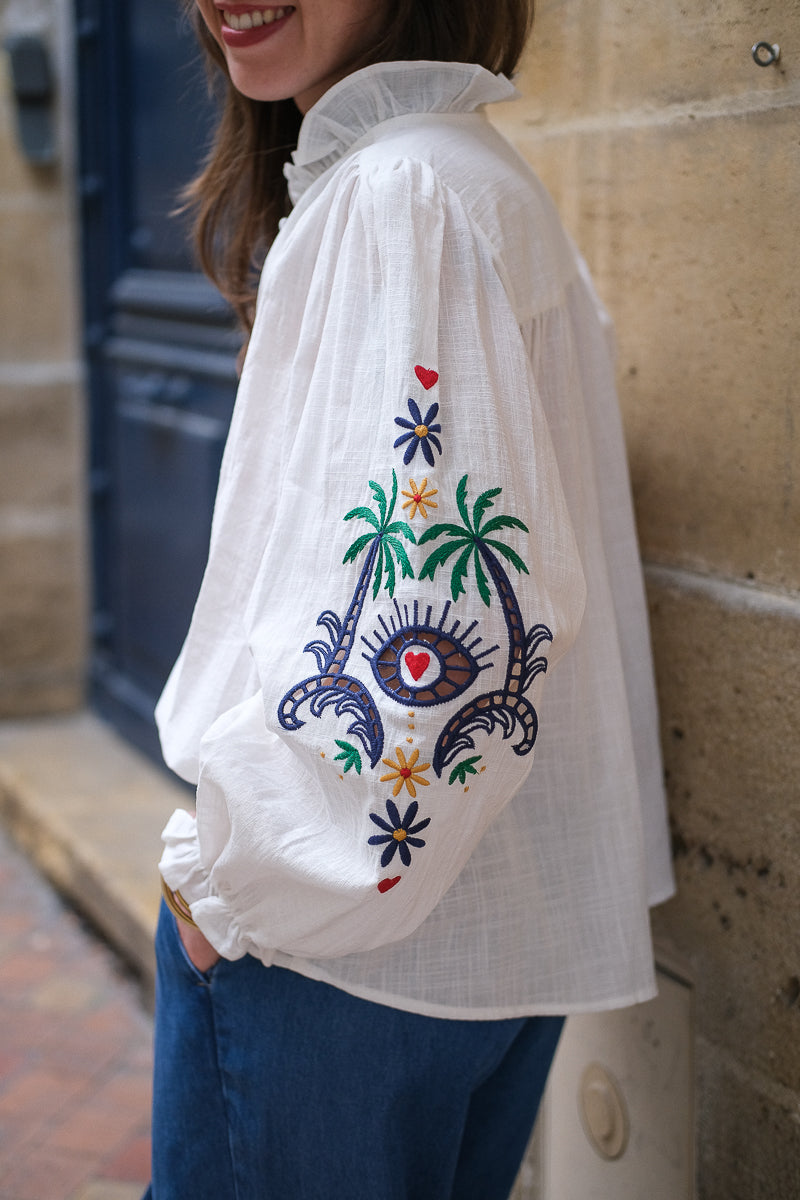 Blouse Manuella, couleur écru, manches longues