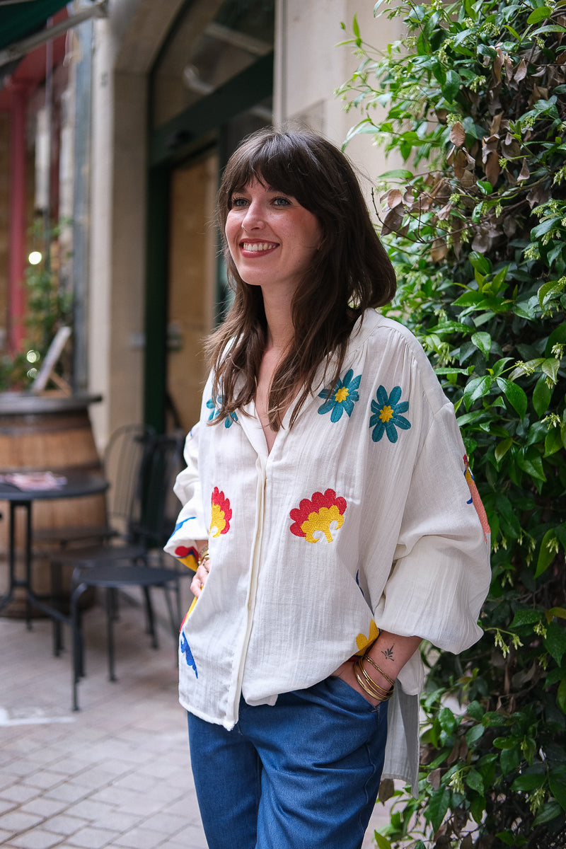 Blouse Marga, couleur blanc, détails brodés
