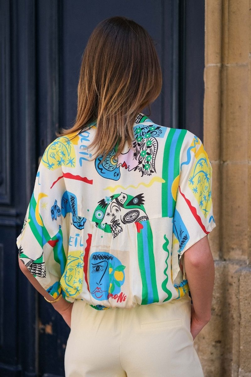 Blouse Serena, couleur jaune et vert, marque Orfeo