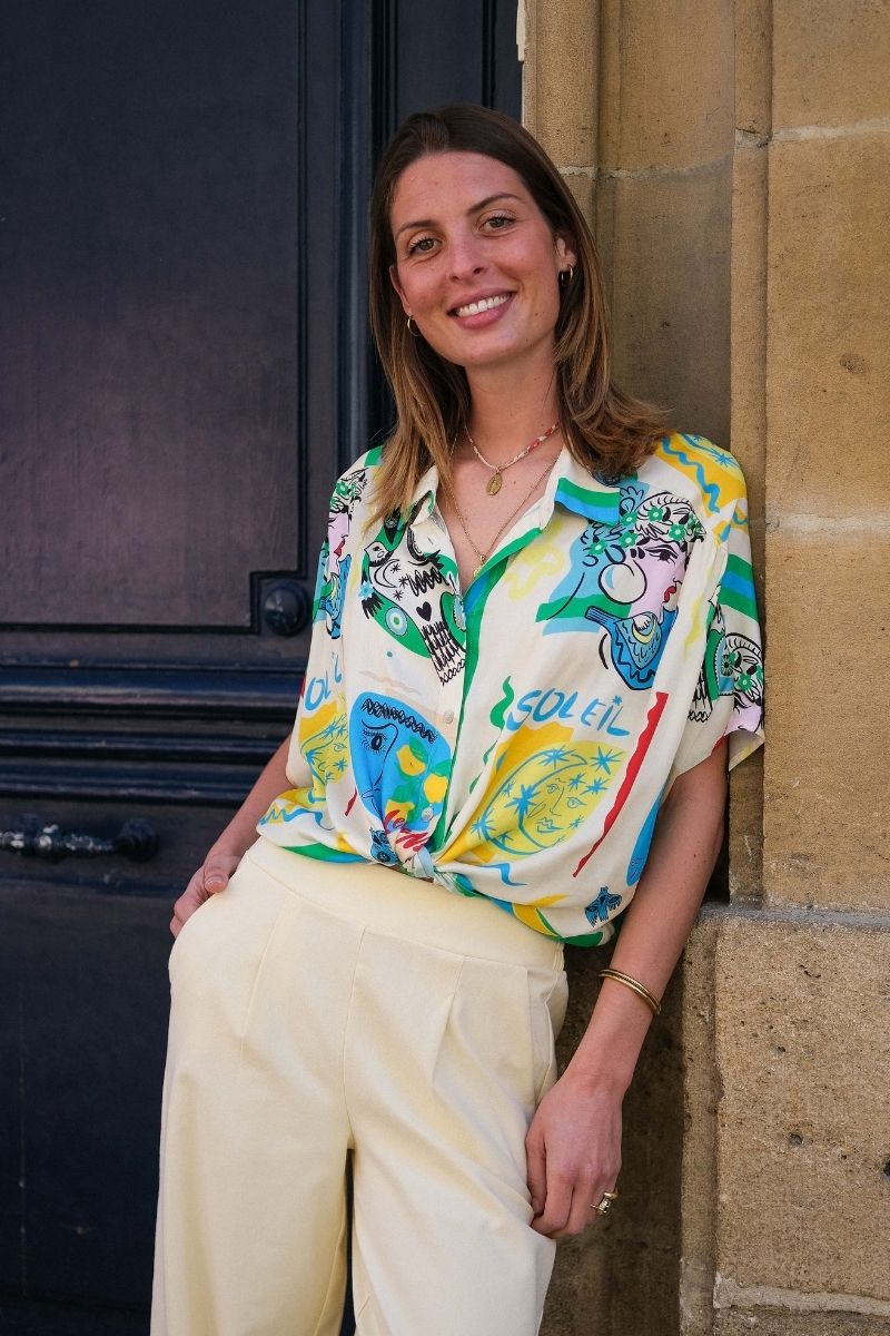 Blouse Serena, couleur jaune et vert, marque Orfeo