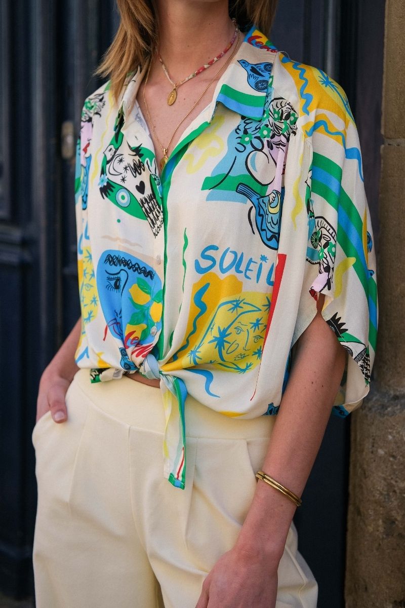 Blouse Serena, couleur jaune et vert, marque Orfeo