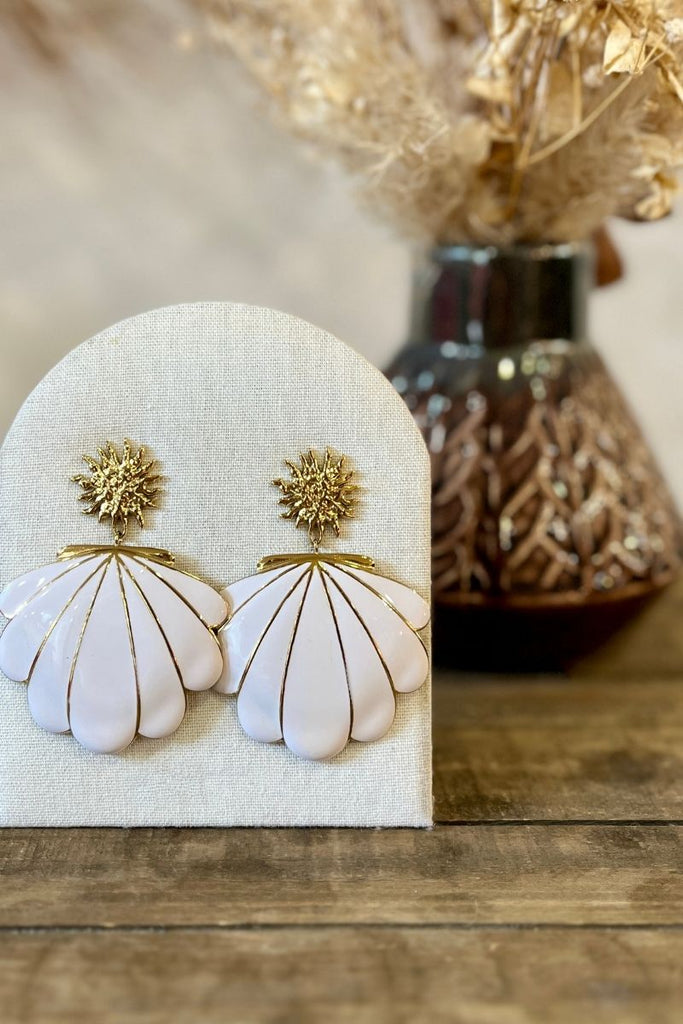 Boucles d'oreilles Ariel, couleur blanc et doré, matière acier inoxydable