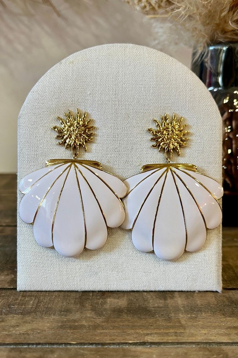 Boucles d'oreilles Ariel, couleur blanc et doré, matière acier inoxydable