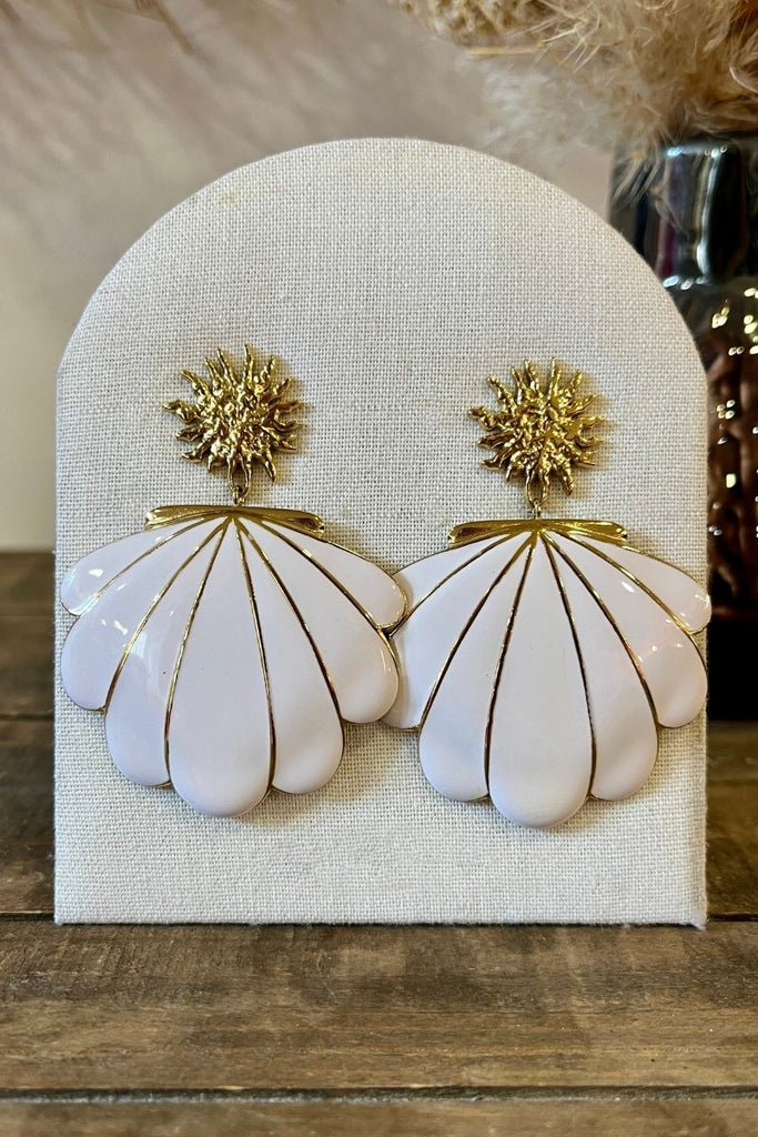 Boucles d'oreilles Ariel, couleur blanc et doré, matière acier inoxydable