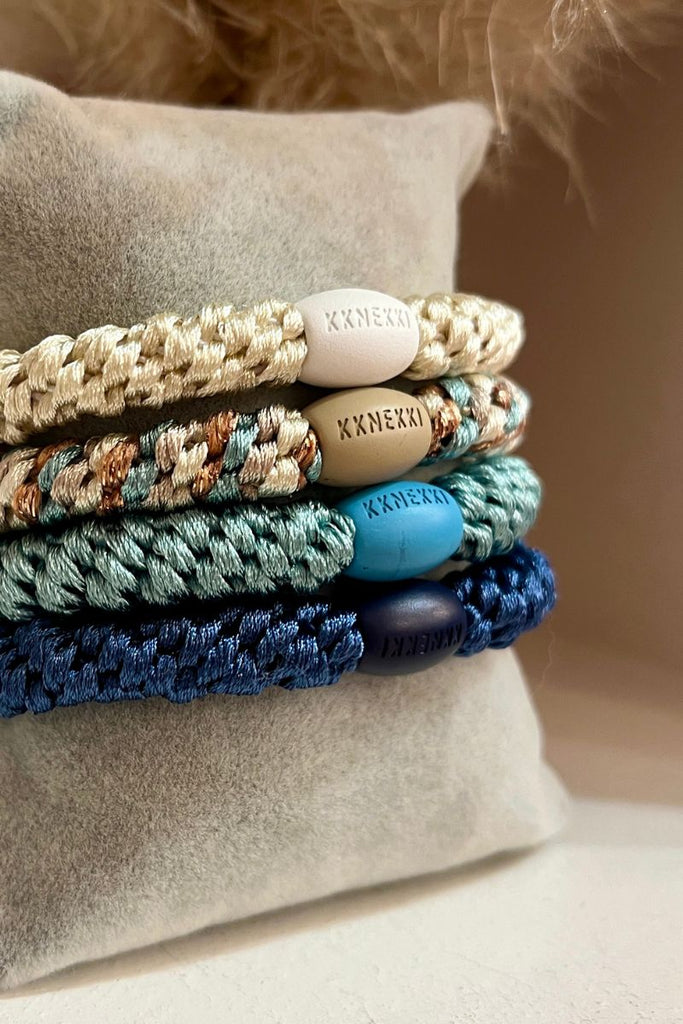 Lot de 4 bracelets Kknekki, bleu, turquoise, multicolore, écru
