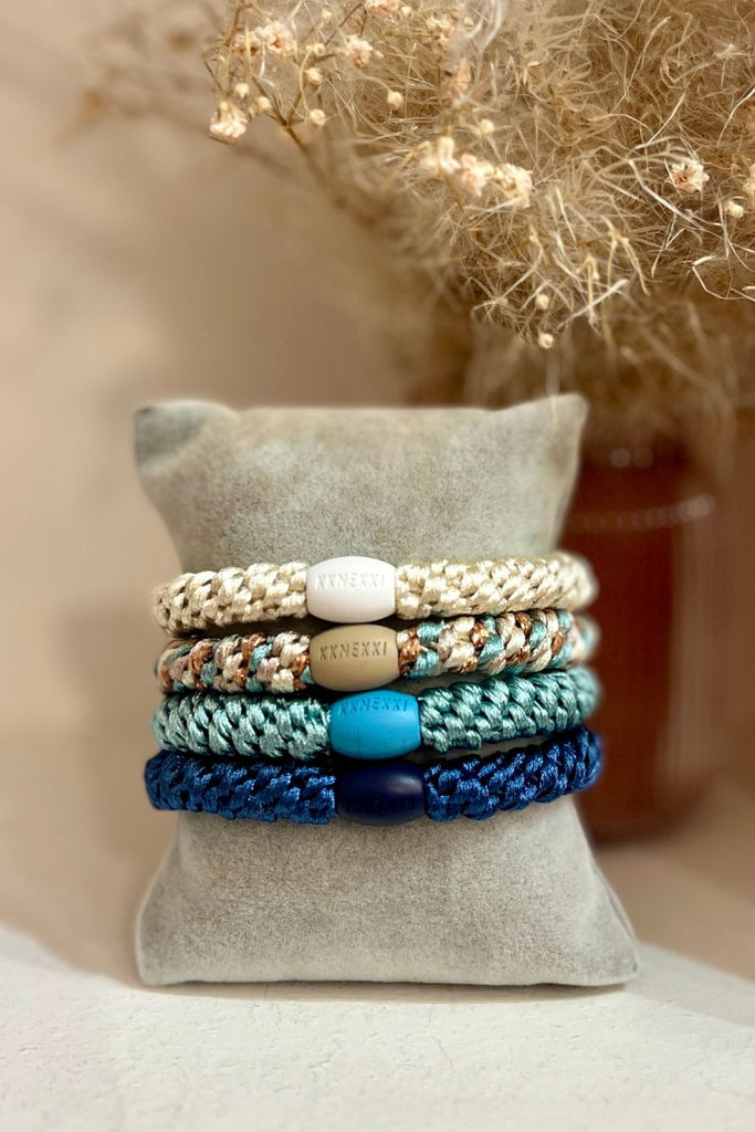 Lot de 4 bracelets Kknekki, bleu, turquoise, multicolore, écru