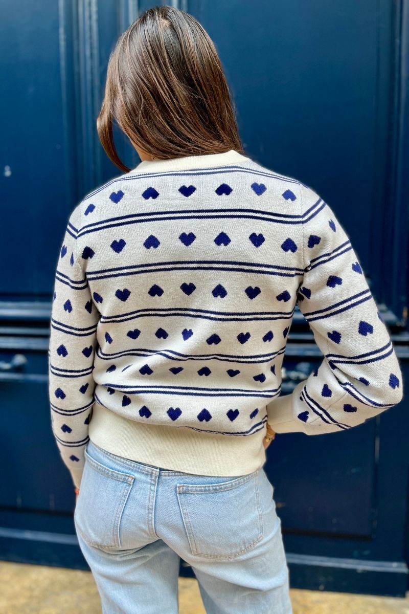 Cardigan Ihbrielle, couleur marine, marque Ichi, manches longues