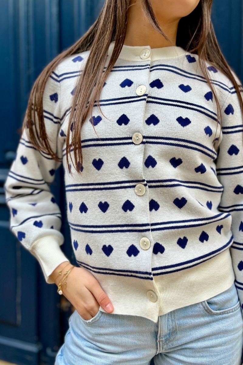 Cardigan Ihbrielle, couleur marine, marque Ichi, manches longues