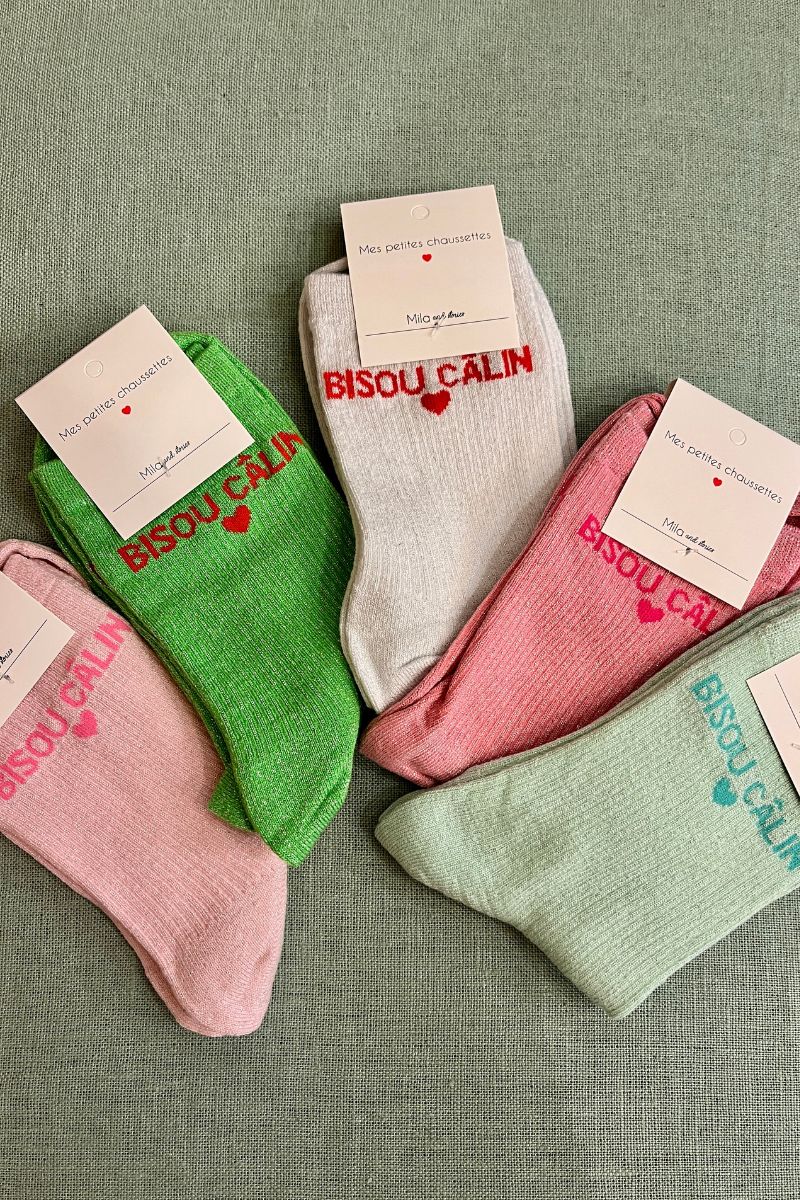 Chaussettes Bisou Câlin, 5 coloris, paillettes