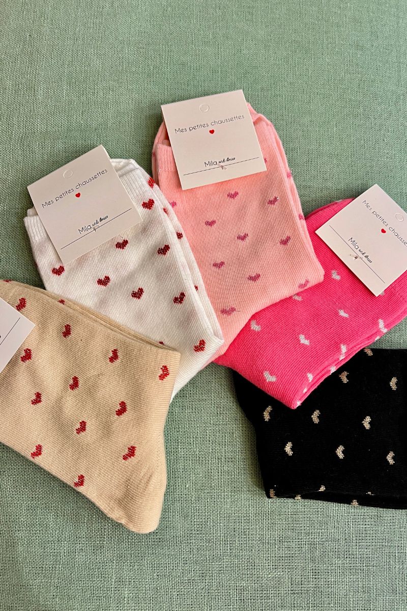Chaussettes Petits Coeurs, 5 coloris, paillettes