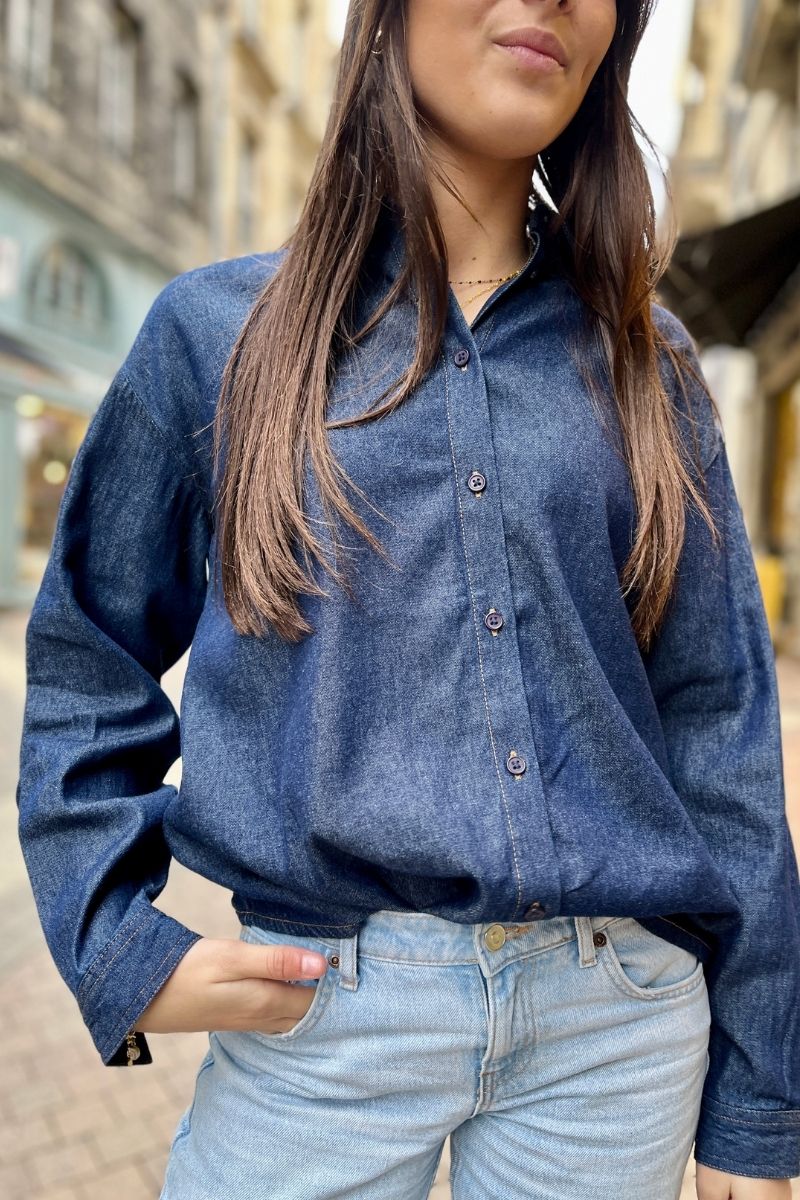 Chemise Iharcher, couleur bleu foncé, marque Ichi
