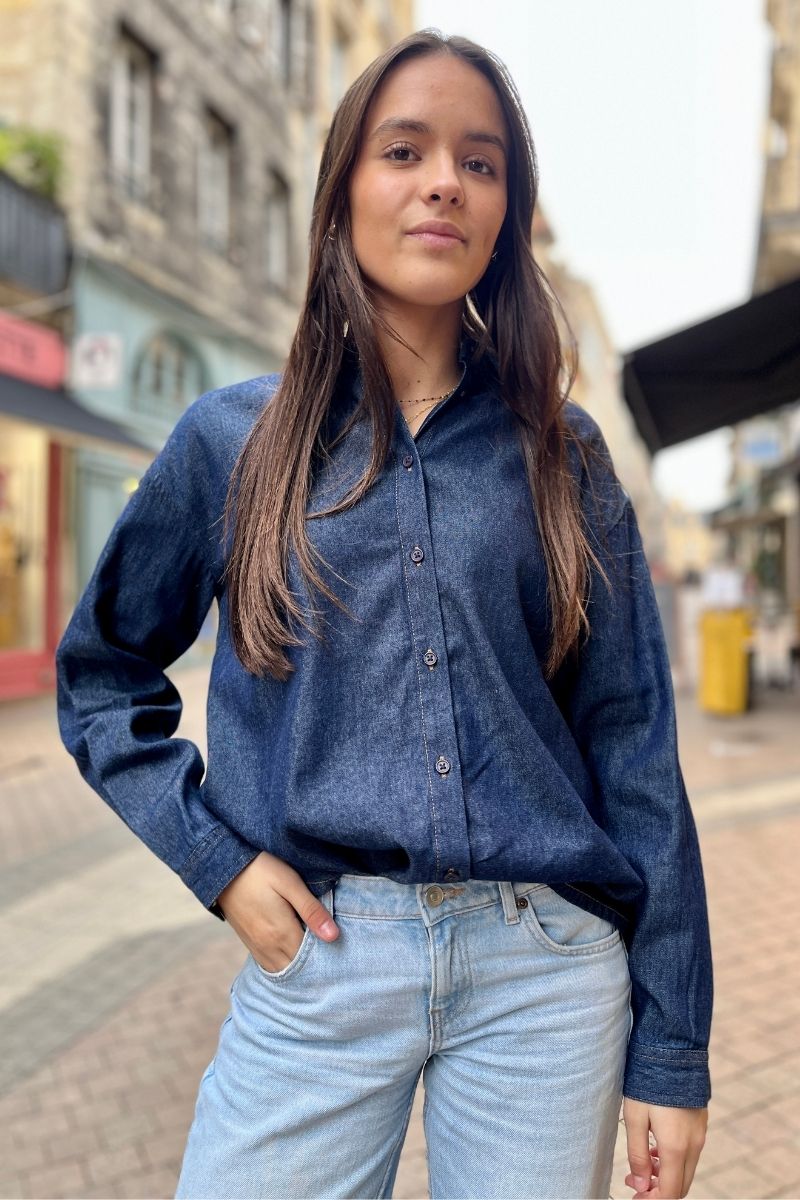 Chemise Iharcher, couleur bleu foncé, marque Ichi