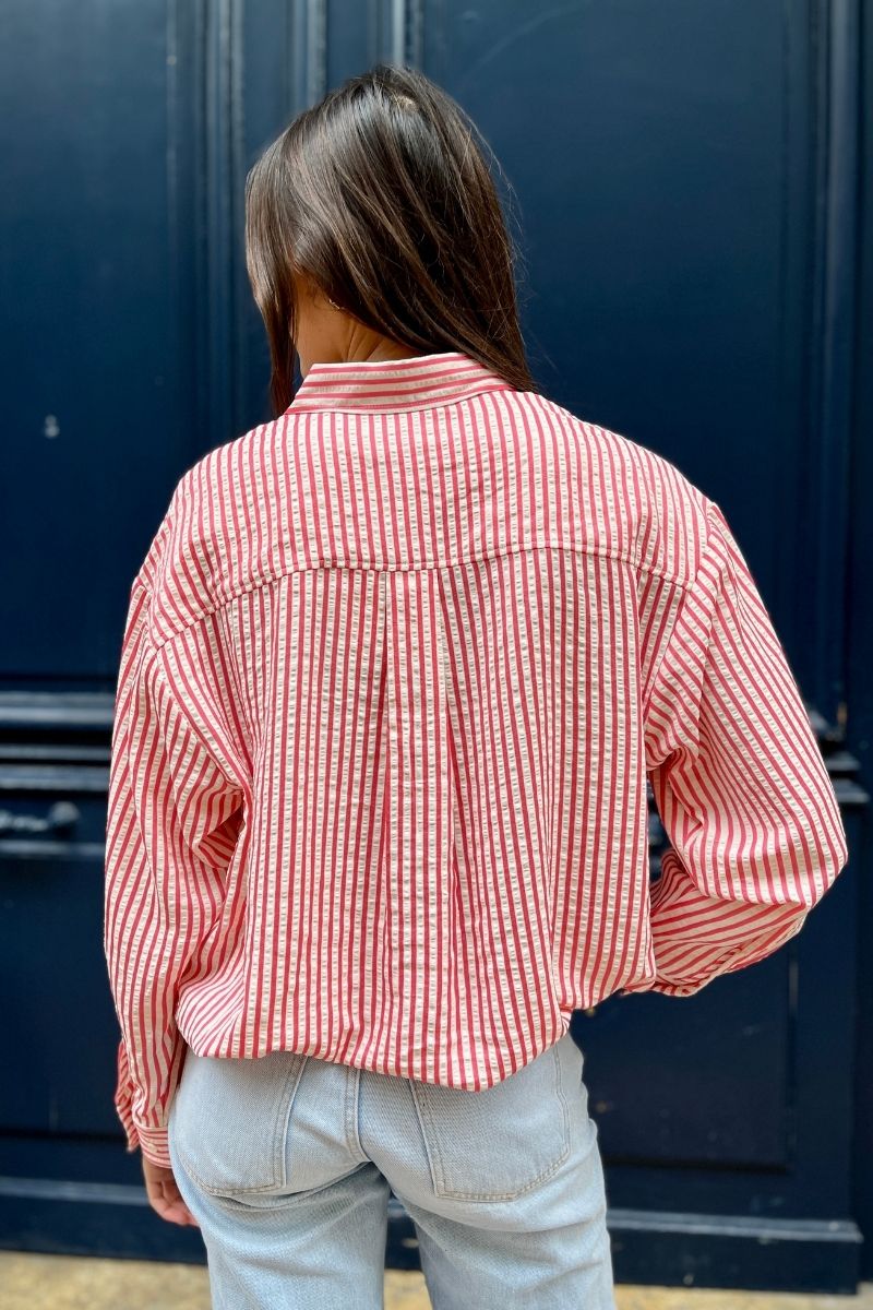 Chemise Ihestra, couleur rose, marque Ichi, col chemise, motifs rayures