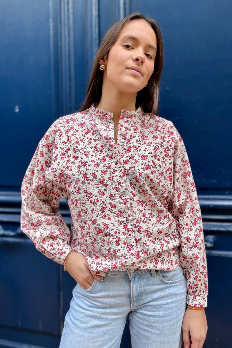 Chemise Ihqwina, marque Ichi, motifs fleuris, couleurs écru