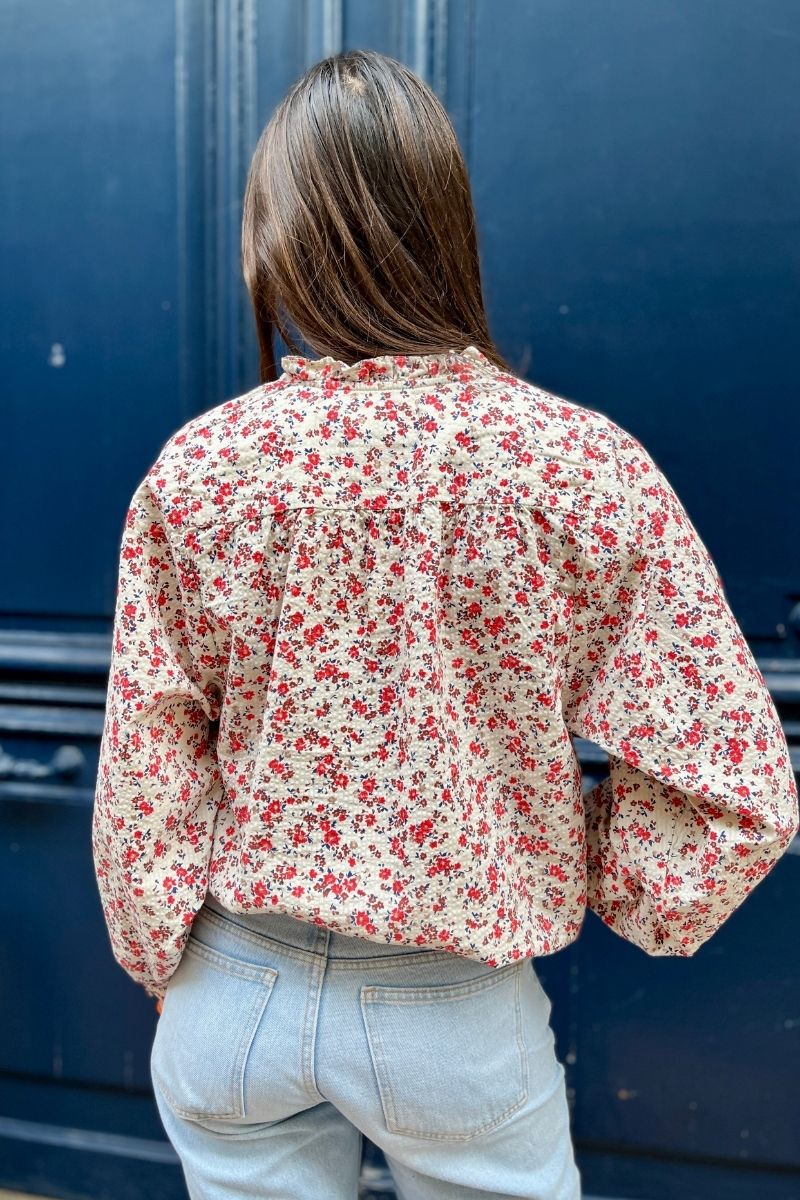 Chemise Ihqwina, marque Ichi, motifs fleuris, couleurs écru