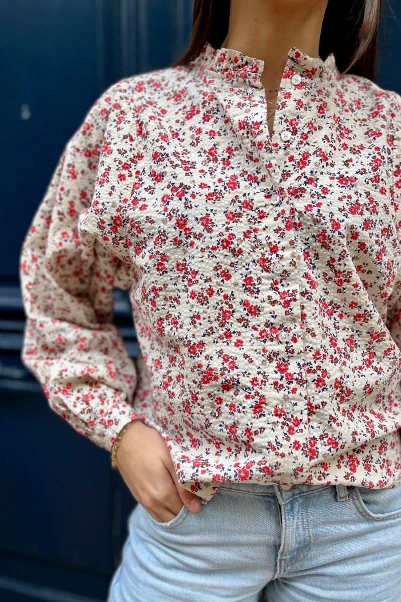 Chemise Ihqwina, marque Ichi, motifs fleuris, couleurs écru
