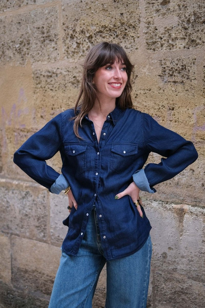 Chemise Vibista, couleur bleu foncé, marque Vila