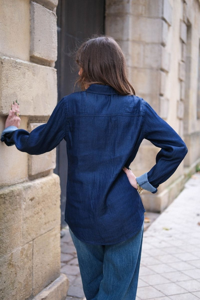 Chemise Vibista, couleur bleu foncé, marque Vila