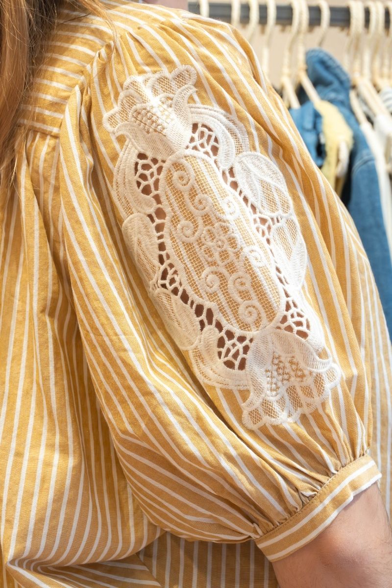 Chemise Adrian, couleur moutarde, marque Orfeo, matière coton, motif rayures