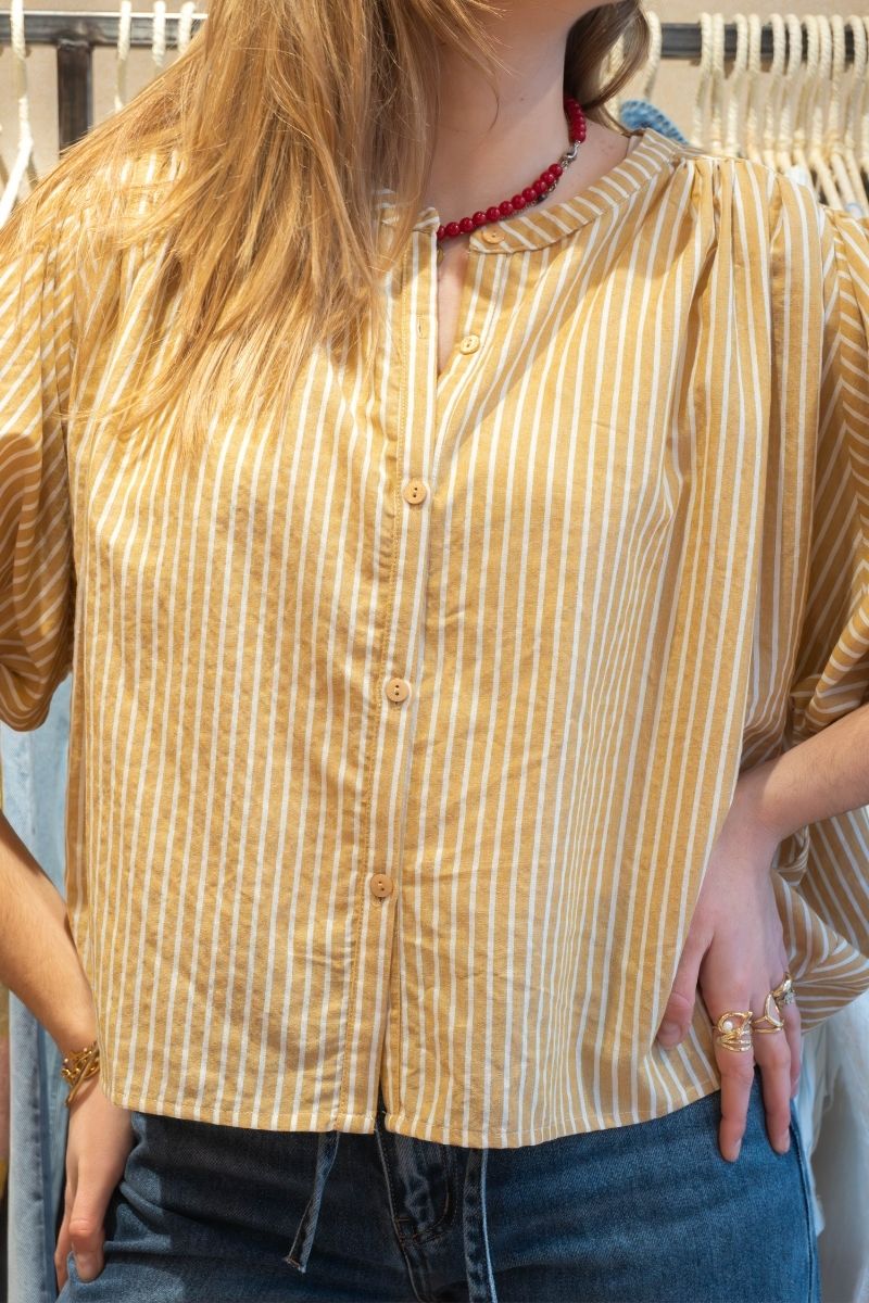 Chemise Adrian, couleur moutarde, marque Orfeo, matière coton, motif rayures