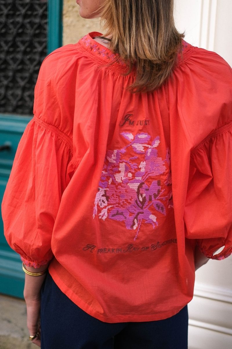 Chemise Danielle, couleur corail, marque Orfeo