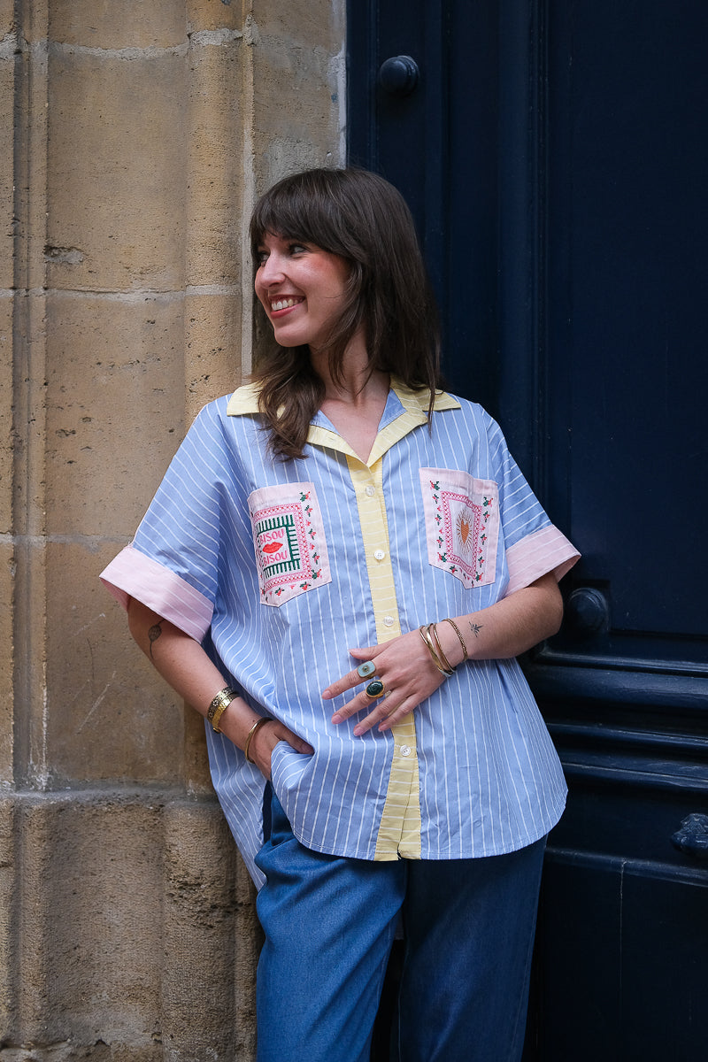 Chemise Diane, couleur bleu ciel, matière coton