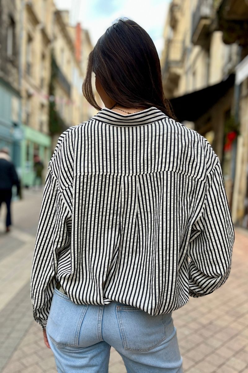 Chemise Ihestra, couleur noir, motifs rayures, marque Ichi