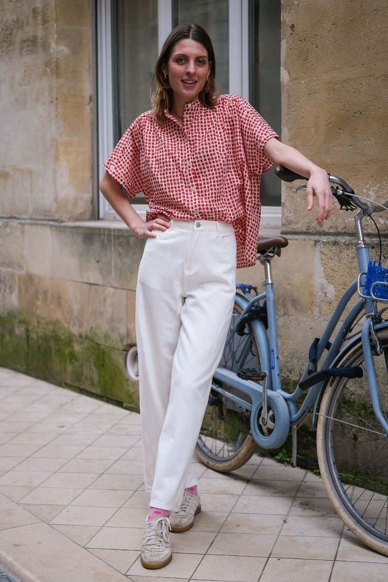 Chemise Ihlumma rouge, marque Ichi, manches courtes, patte de boutonnage sur le devant