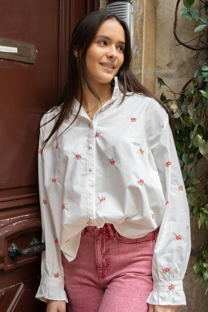 Chemise Marguerite, couleur blanc, matière coton