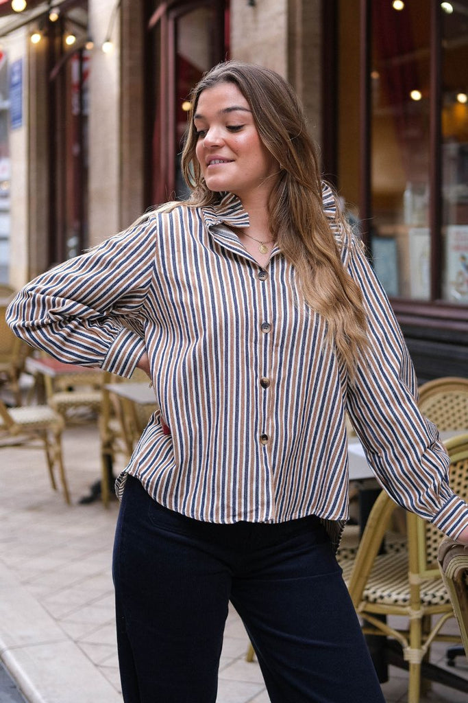 Chemise Maria, couleur camel, motifs rayures