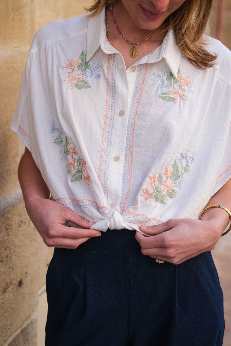 Chemise Serena, couleur écru, marque Orfeo, manches courtes