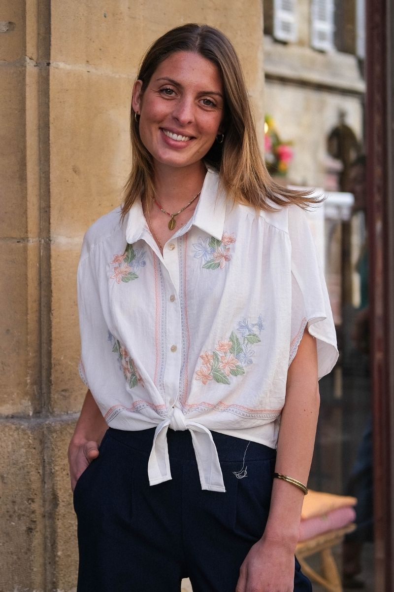 Chemise Serena, couleur écru, marque Orfeo, manches courtes