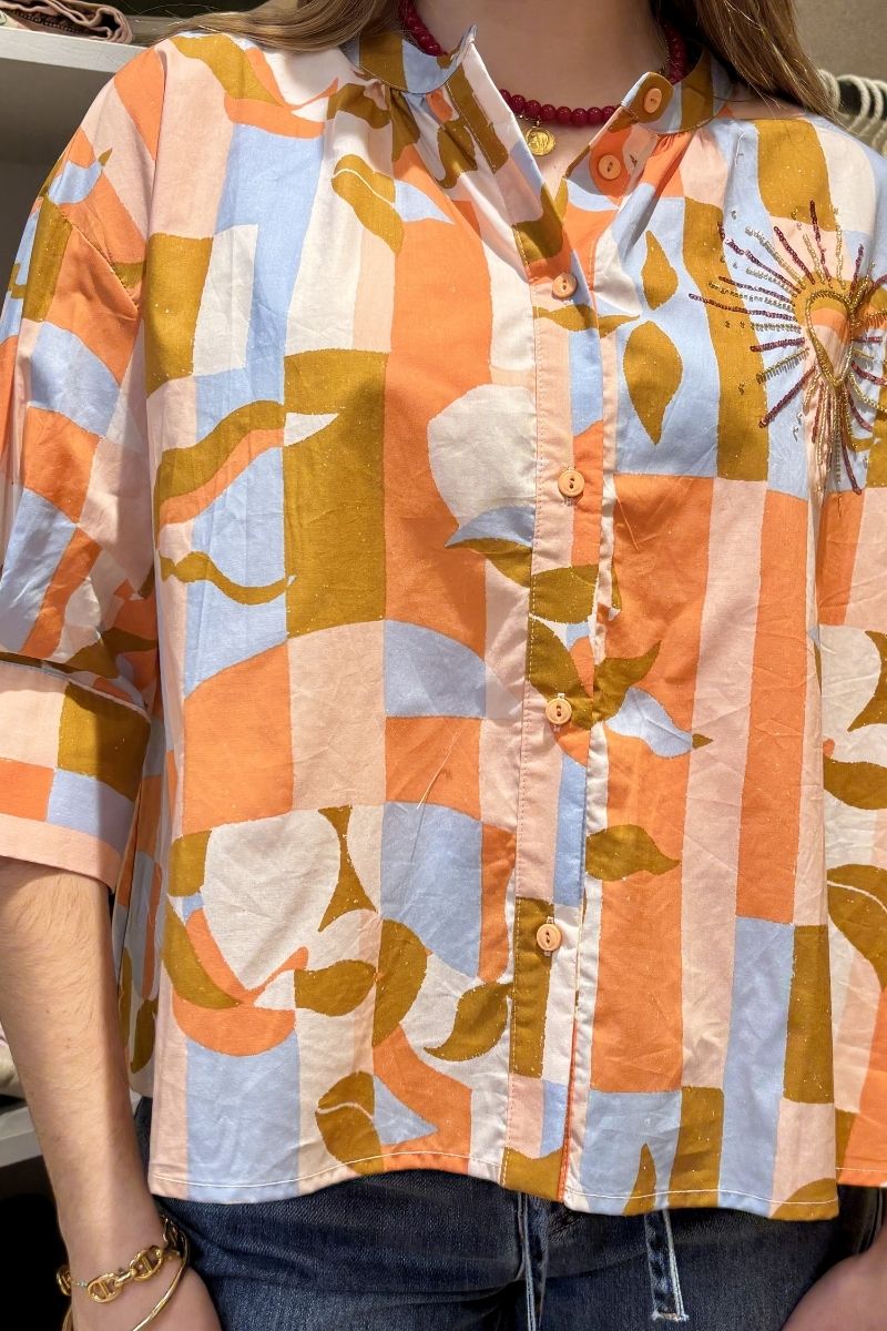 Chemise Simone, couleur orange, marque Orfeo, manches 3/4