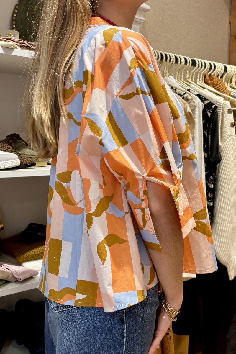 Chemise Simone, couleur orange, marque Orfeo, manches 3/4