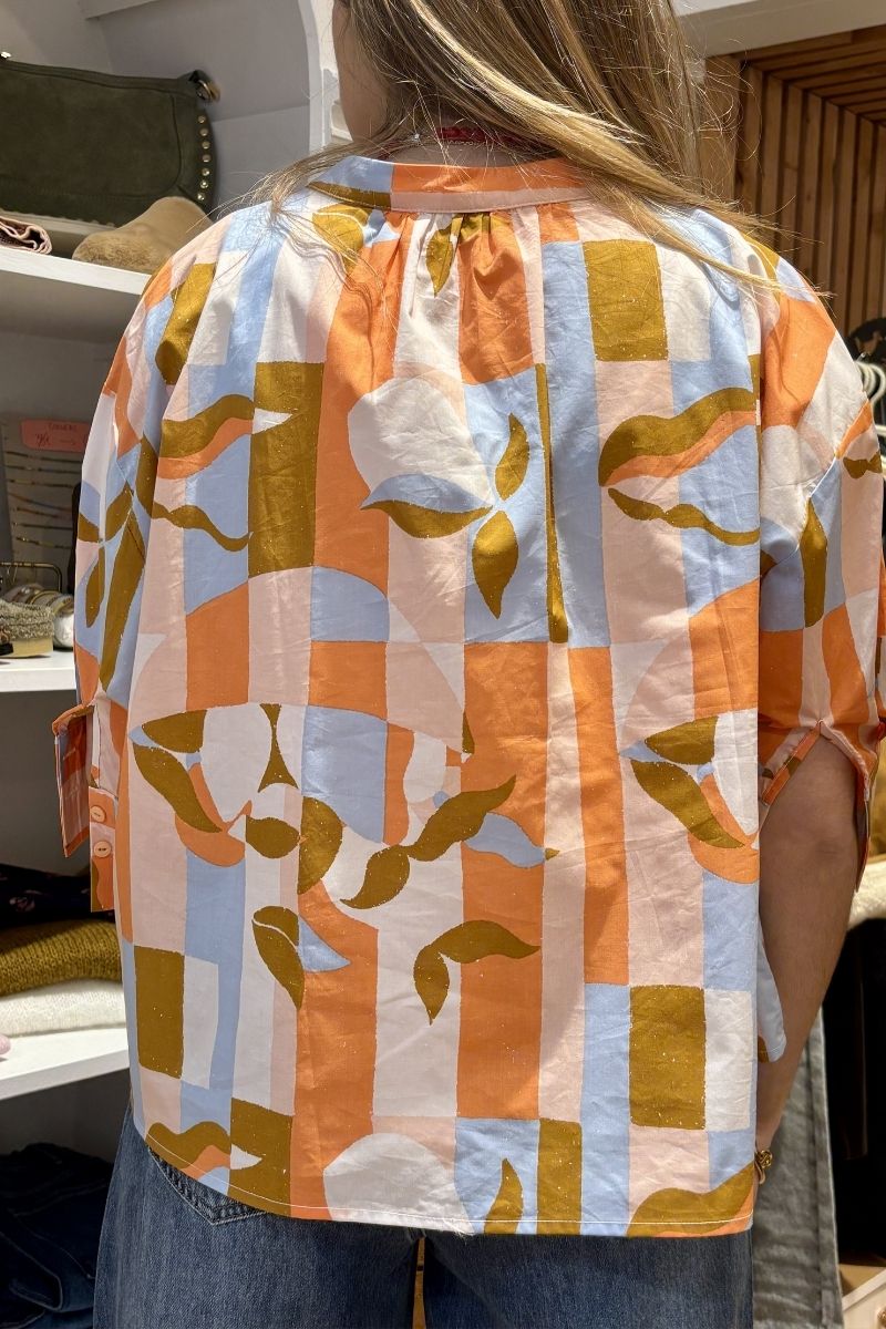 Chemise Simone, couleur orange, marque Orfeo, manches 3/4
