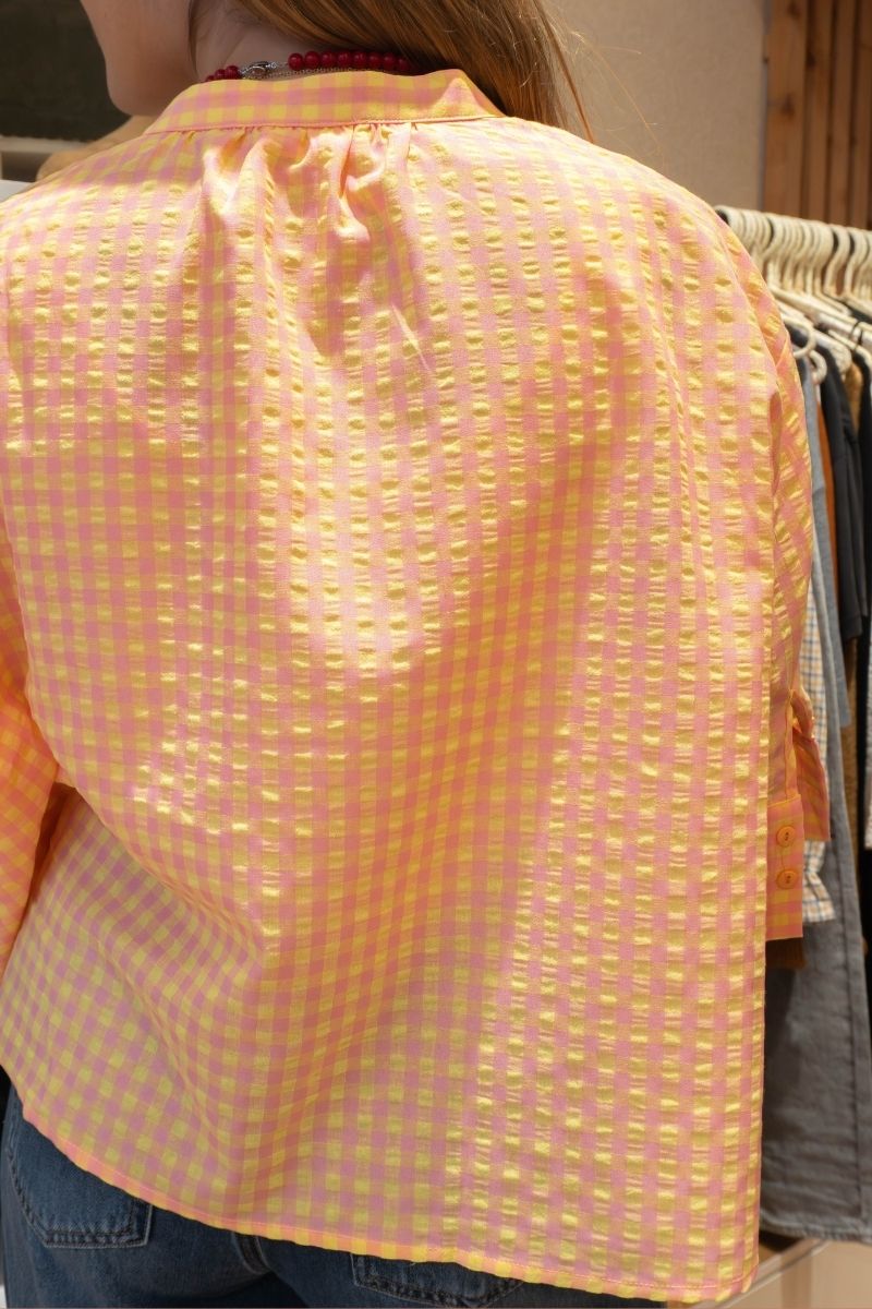 Chemise Simone, couleur rose et jaune, marque Orfeo, matière coton