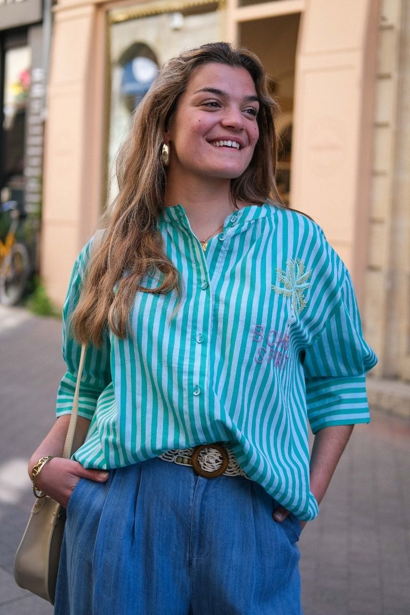Chemise Simone, couleur turquoise, marque Orfeo