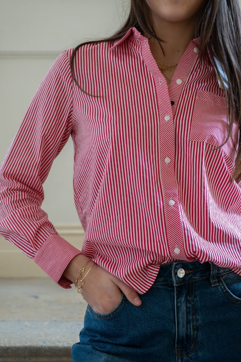 Chemise Viblake, couleur rouge, marque Vila, motifs rayures