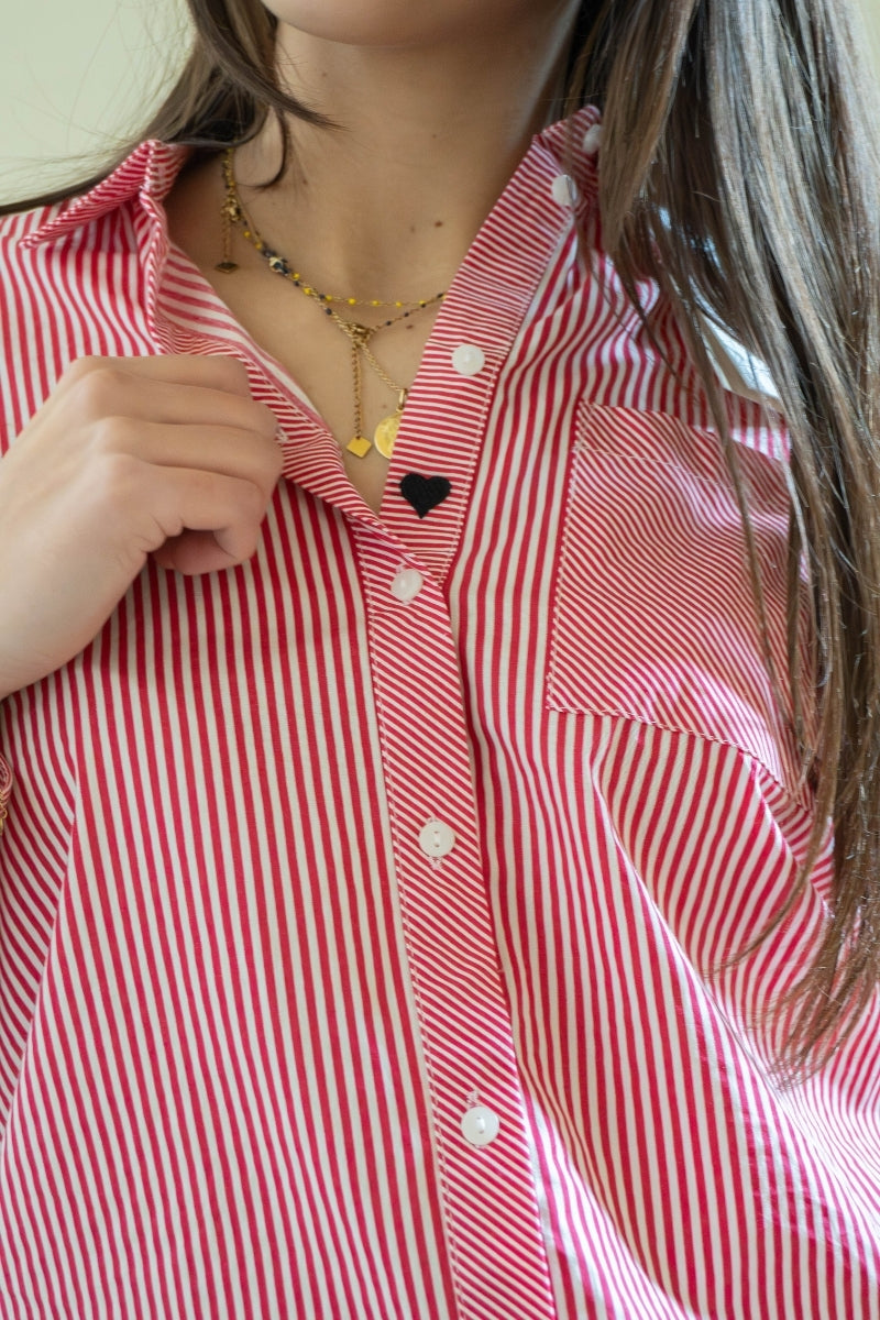 Chemise Viblake, couleur rouge, marque Vila, motifs rayures