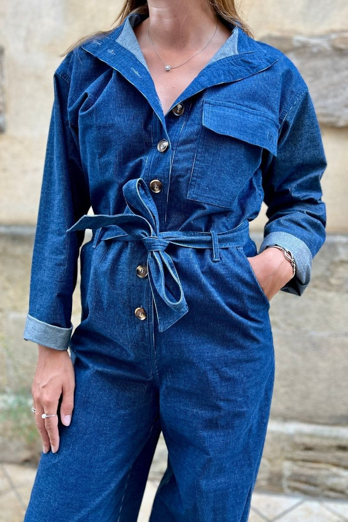 Combinaison Calmlie couleur bleu, marque Frnch, manches longues, col montant