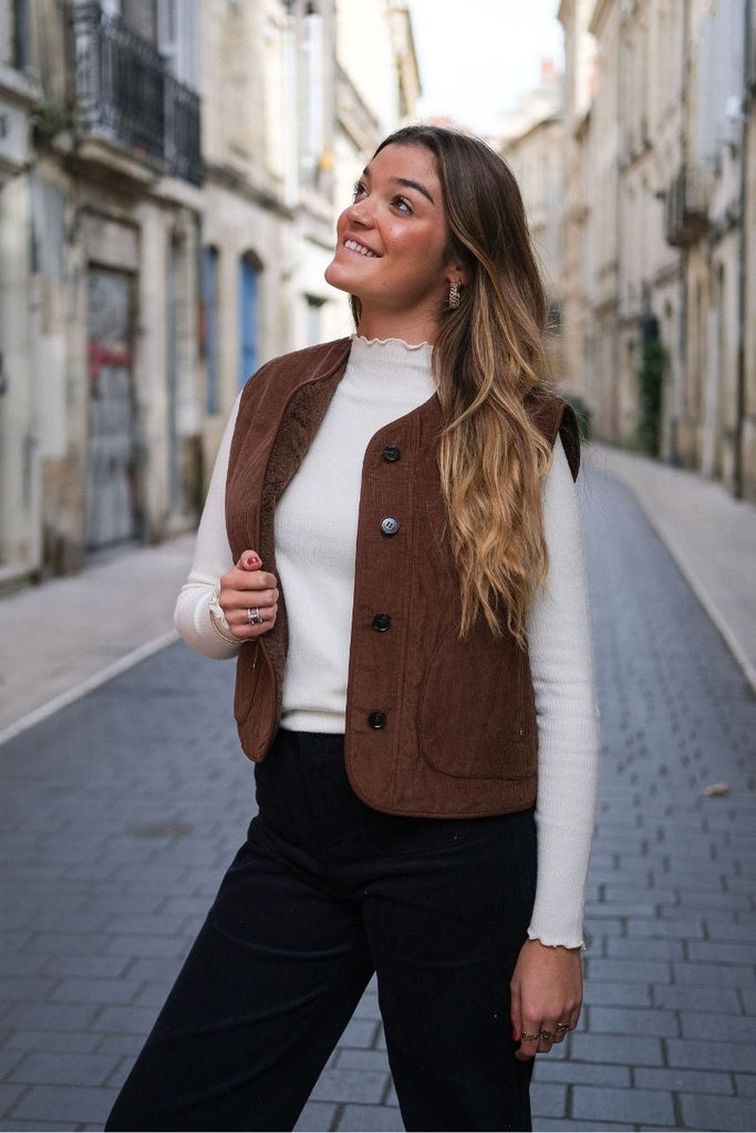 Gilet Seth, couleur chocolat, marque Grace & Mila