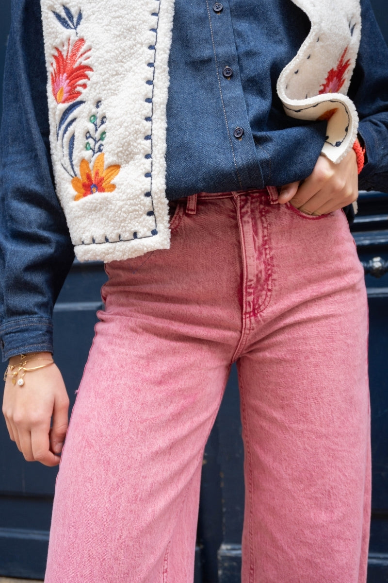 Jean Vifreya, couleur rose, marque Vila, taille haute