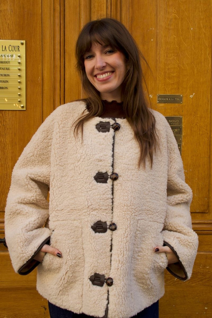 Manteau Simon, couleur ecru, marque Grace & Mila, manches longues larges