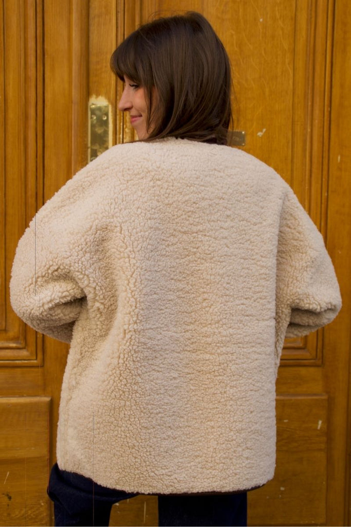 Manteau Simon, couleur ecru, marque Grace & Mila, manches longues larges