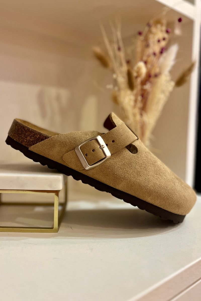 Mules Ariana, couleur beige, matière cuir