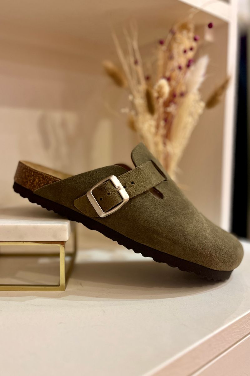Mules Ariana, couleur kaki, matière cuir