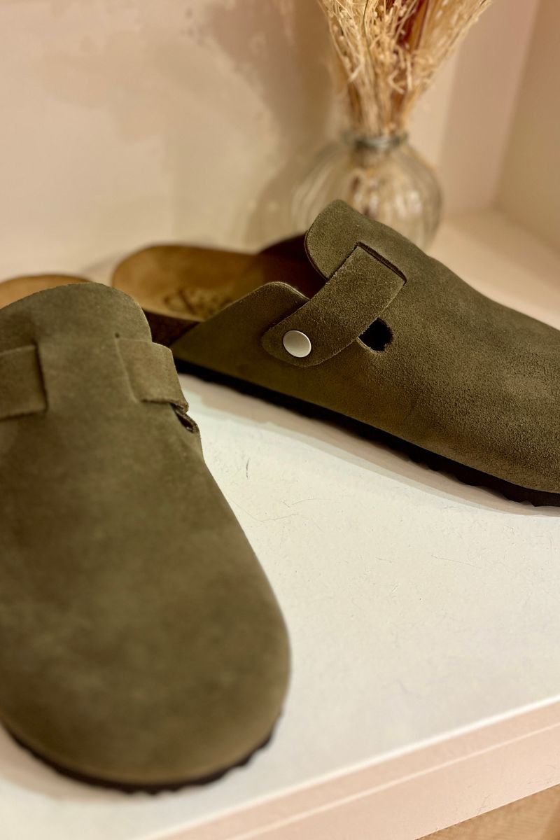 Mules Ariana, couleur kaki, matière cuir