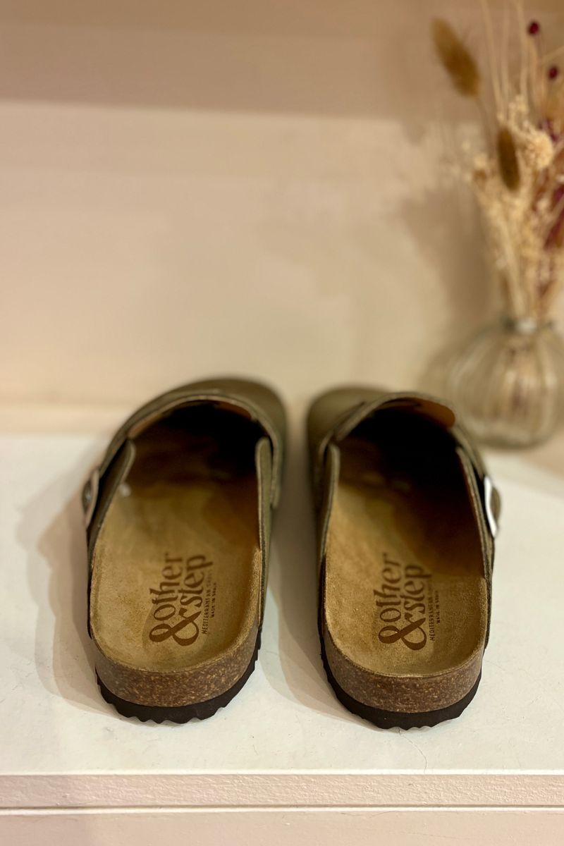 Mules Ariana, couleur kaki, matière cuir
